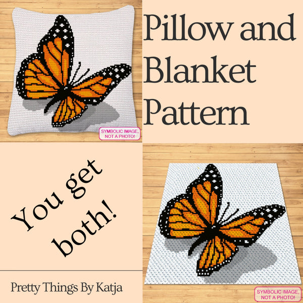 Crochet Monarch Butterfly - Tapestry Crochet Blanket Pattern, and Crochet Animal Pillow Pattern.