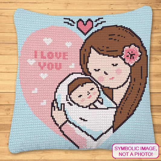 Crochet Mom And Baby in a Heart - Crochet Baby Blanket Pattern, Crochet Pillow Pattern