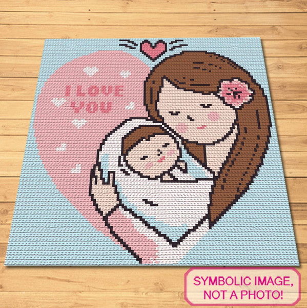 Crochet Mom And Baby in a Heart - Crochet Baby Blanket Pattern, Crochet Pillow Pattern