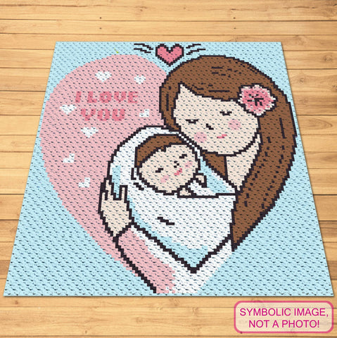 Crochet Mom And Baby in a Heart - C2C Crochet Baby Blanket Pattern