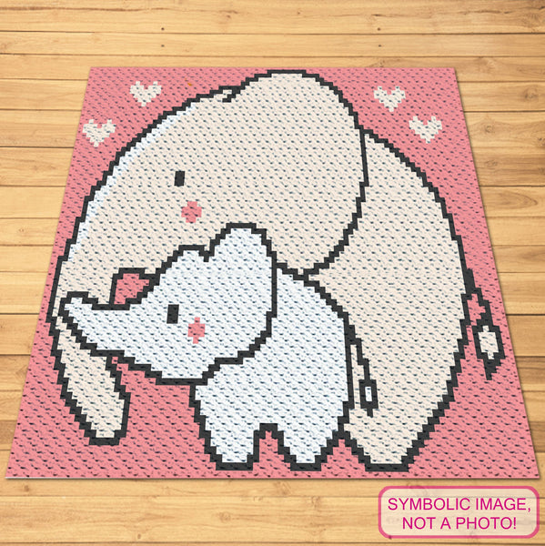 Crochet Baby Elephant (Pink)-Crochet BUNDLE: C2C Elephant Blanket Pattern and Crochet Pillow Pattern
