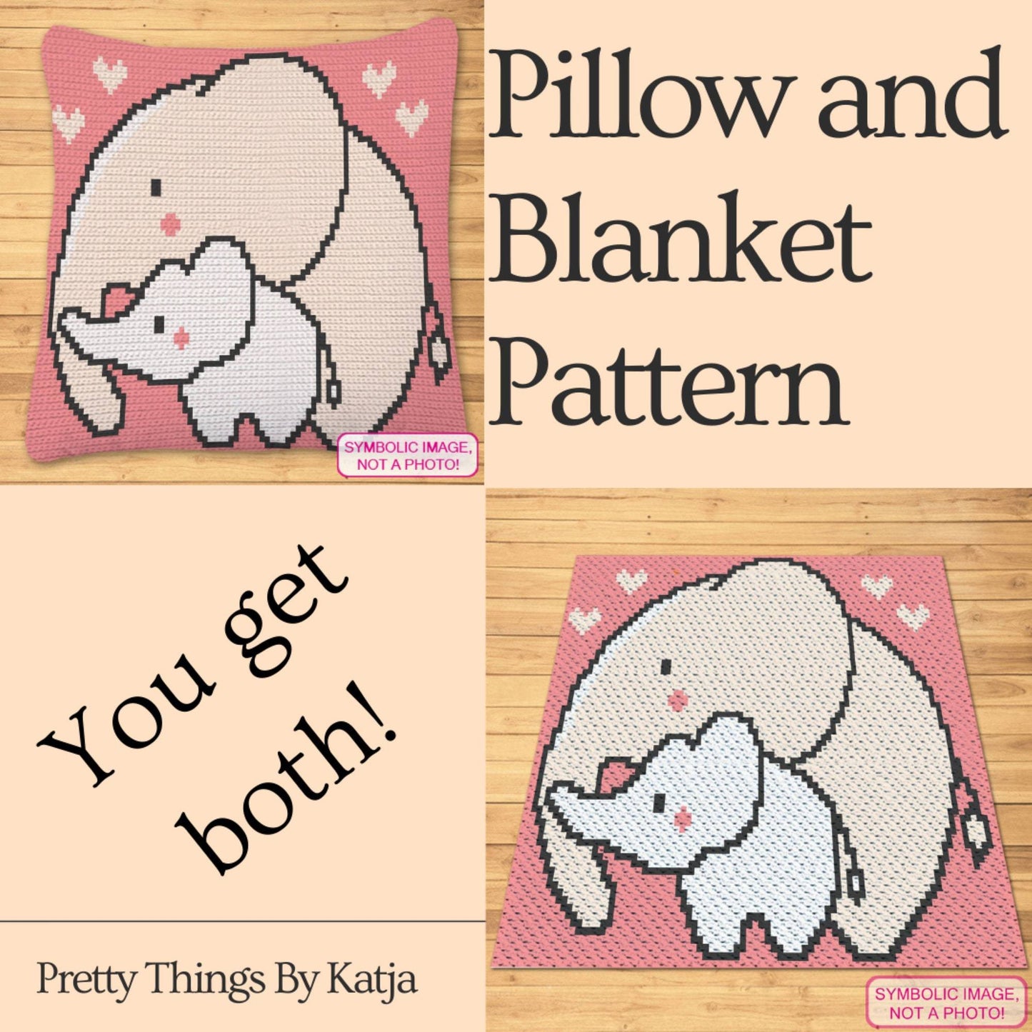 Crochet Baby Elephant (Pink) - Elephant Blanket Pattern and Crochet Pillow Pattern