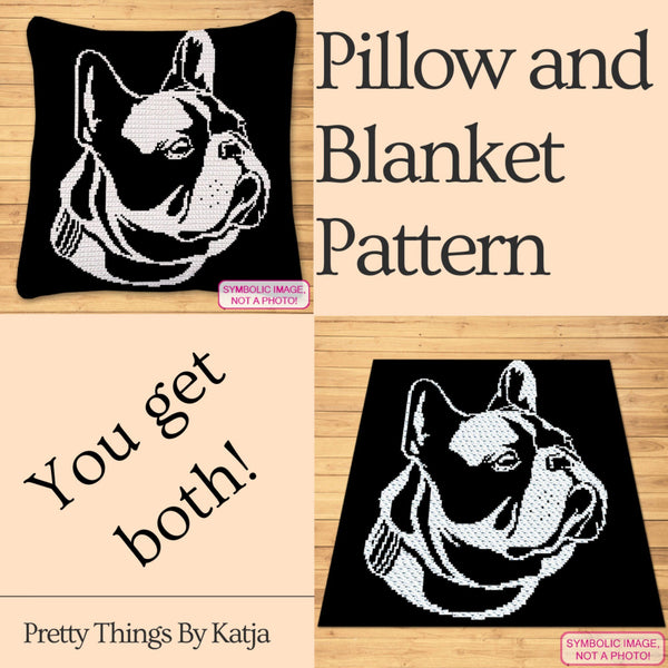 Crochet French Bulldog - Tapestry Crochet Dog Blanket Pattern, Crochet Pillow Pattern
