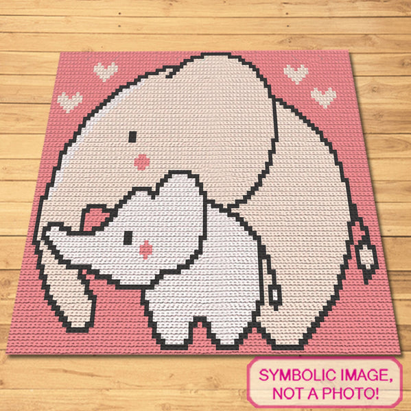 Crochet Baby Elephant (Pink)-Crochet BUNDLE: C2C Elephant Blanket Pattern and Crochet Pillow Pattern