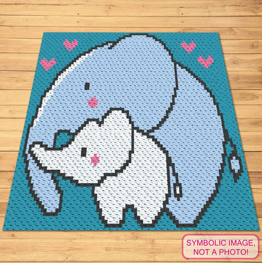C2C Crochet Elephant Blanket (Blue) - Corner to Corner Blanket Pattern