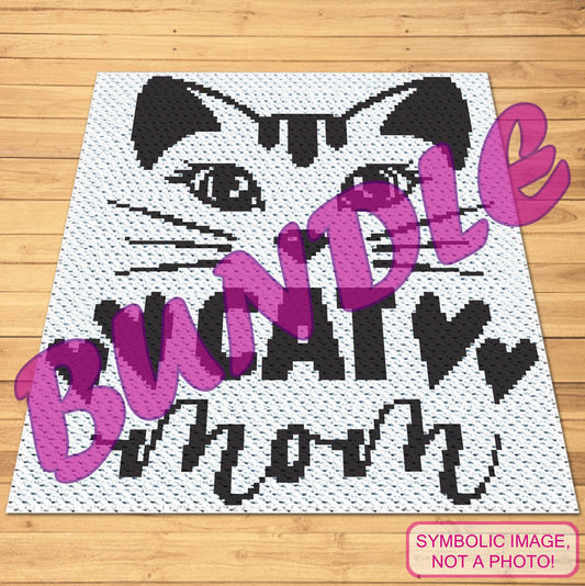 Crochet Cat Pattern - Cat Mom Crochet BUNDLE - Crochet Cat Pillow and Cat Afghan with Written Instructions.