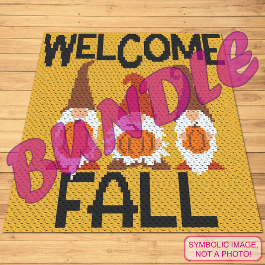 Welcome Fall Crochet Gnome Pattern, Crochet BUNDLE: C2C Afghan Pattern, Fall Crochet Pillow