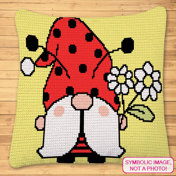 LadyBug Crochet Gnome - Crochet BUNDLE: C2C Crochet Afghan and Tapestry Crochet Pillow Pattern