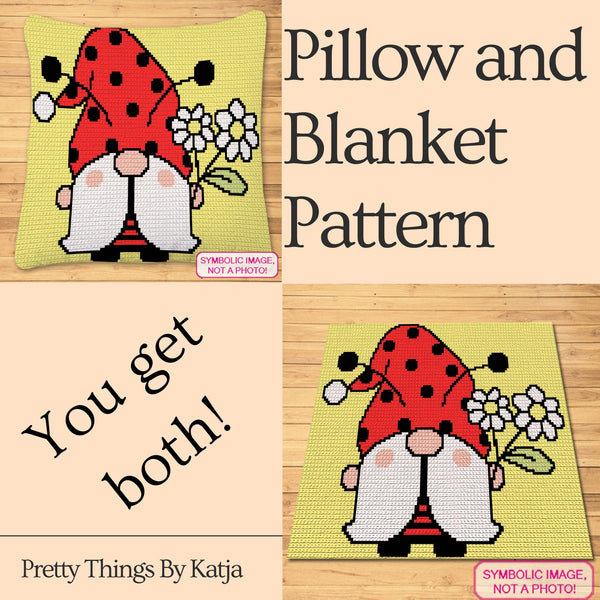 LadyBug Crochet Gnome - Tapestry Crochet Blanket and Pillow Pattern