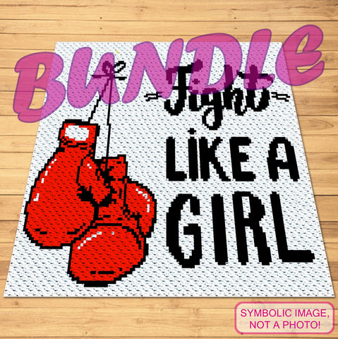 Feminist Crochet, Fight Like a Girl - Crochet Bundle - C2C Crochet Blanket Pattern, and Tapestry Crochet Pillow Pattern