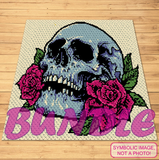Crochet Skull Pattern, Crochet BUNDLE - C2C Halloween Crochet Blanket Pattern, and Crochet Pillow Pattern