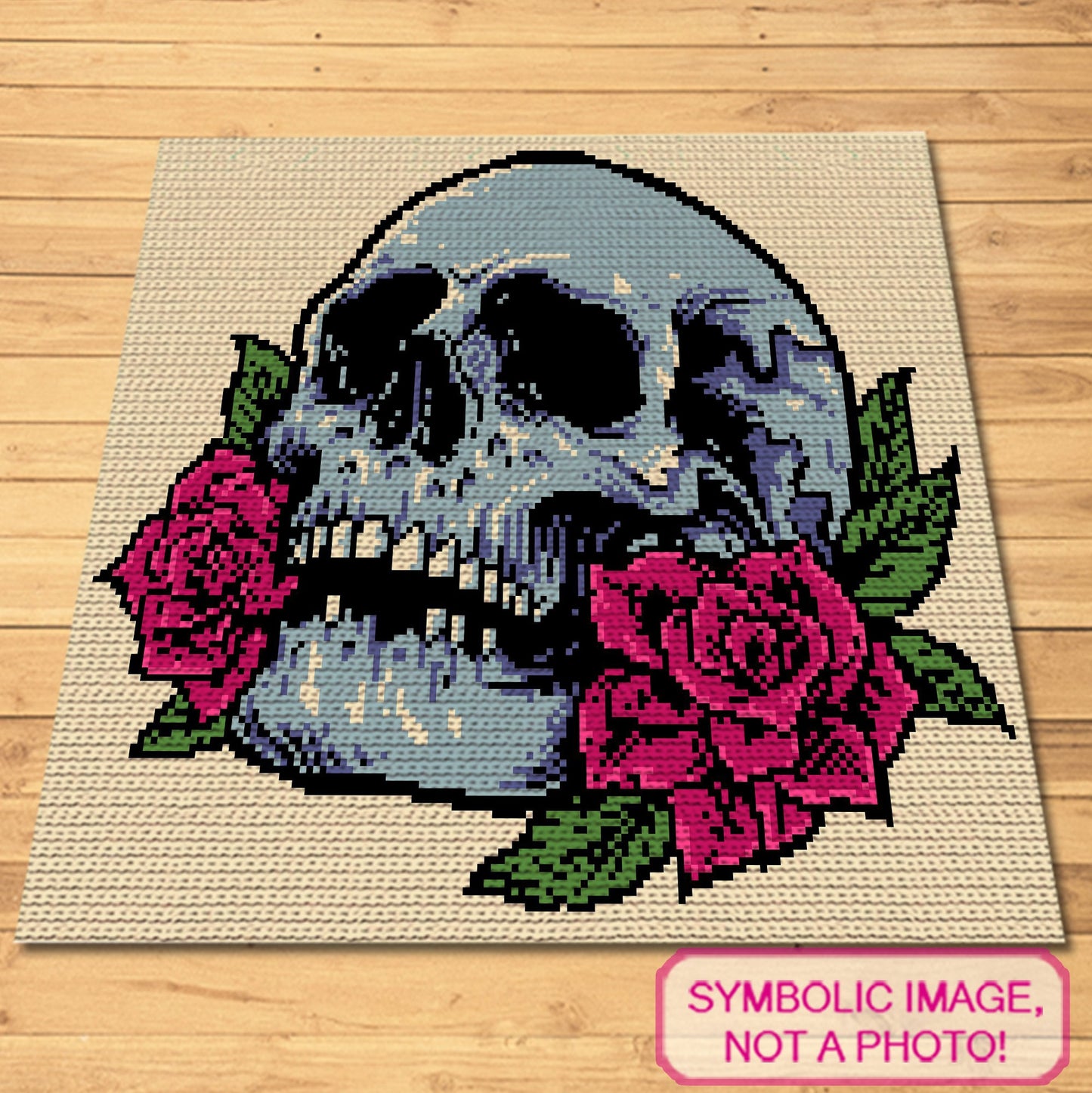 Crochet Skull with Rose Pattern - Halloween Crochet Blanket Pattern, and Crochet Pillow Pattern
