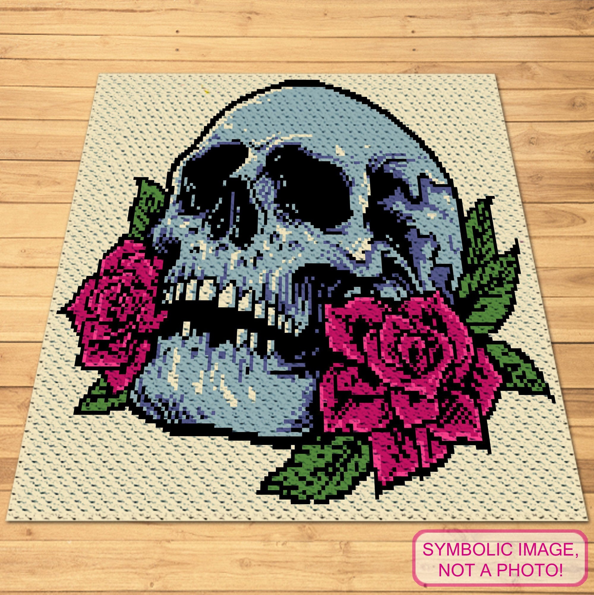 C2C Crochet Skull with Rose Pattern - C2C Halloween Crochet Blanket Pattern