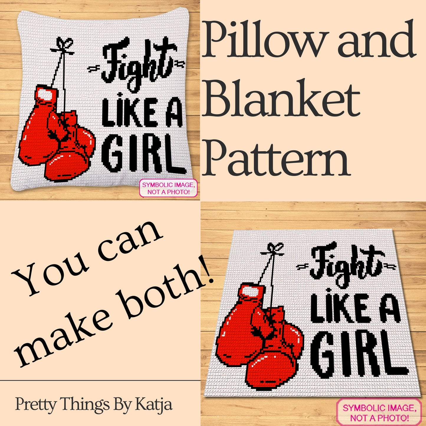 Feminist Crochet, Fight Like a Girl - Crochet Bundle - C2C Crochet Blanket Pattern, and Tapestry Crochet Pillow Pattern