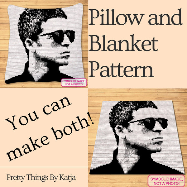 Crochet Portrait Pattern Noel Gallagher, Crochet BUNDLE - C2C Blanket Pattern, Tapestry Crochet Pillow Pattern