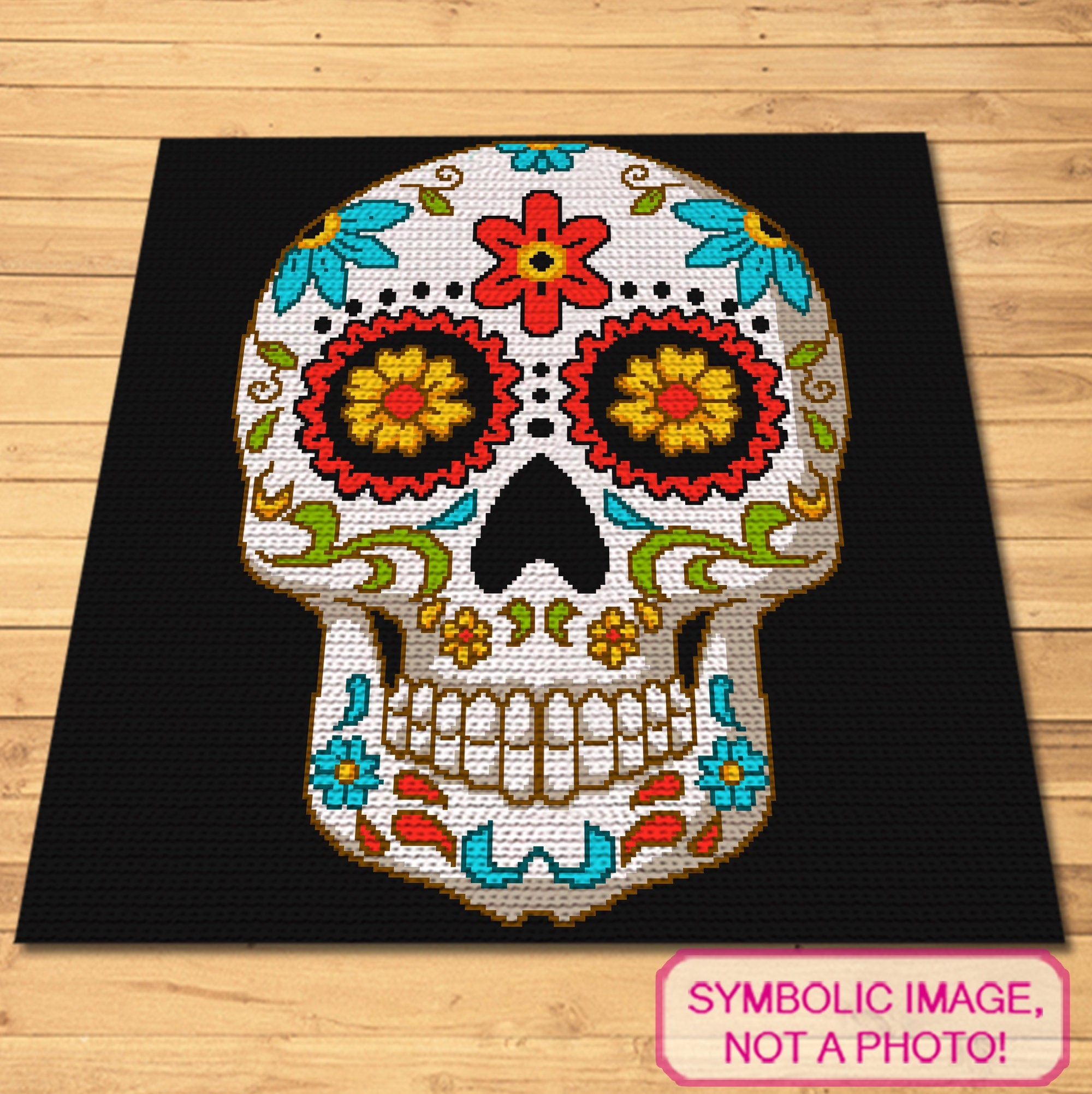 Crochet Sugar Skull (Black), Halloween Crochet Skeleton