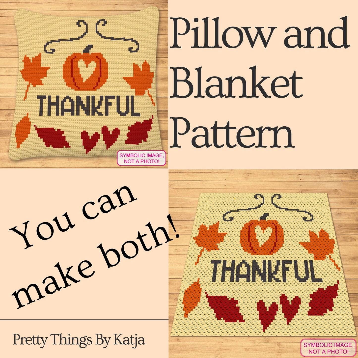 Thankful Thanksgiving Crochet Pattern - Tapestry Crochet Blanket Pattern, Crochet Pillow Pattern