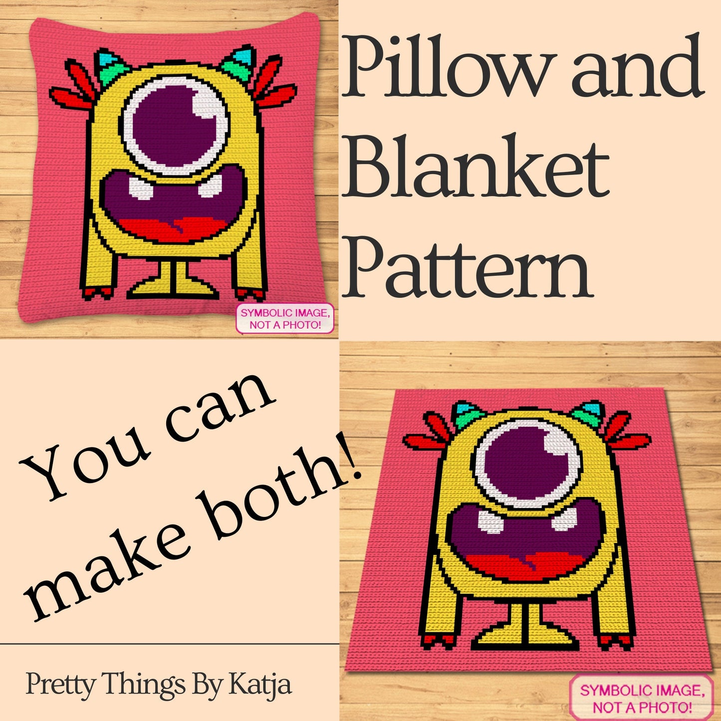 Crochet Yellow Monster - Crochet BUNDLE- C2C Blanket Pattern, and Tapestry Crochet Blanket and Crochet Pillow Pattern