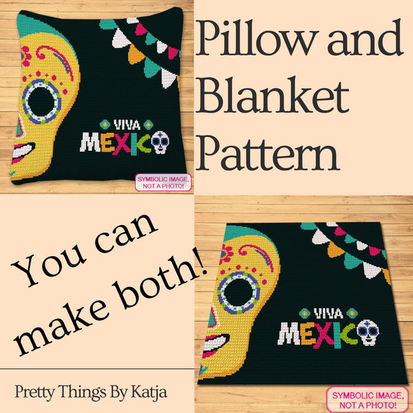 Viva Mexico Crochet - Tapestry Crochet Blanket and Crochet Pillow Pattern