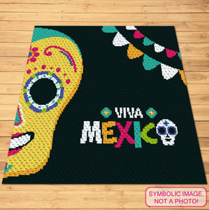 Viva Mexico Crochet - C2C Blanket Pattern, Crochet Sugar Skull