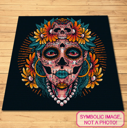 Dia De Los Muertos Crochet Blanket Pattern - Tapestry Crochet Blanket Pattern