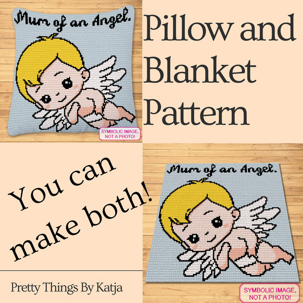 Mum Of An Angel - Crochet BUNDLE: C2C Baby Blanket + Tapestry Crochet Pillow Pattern