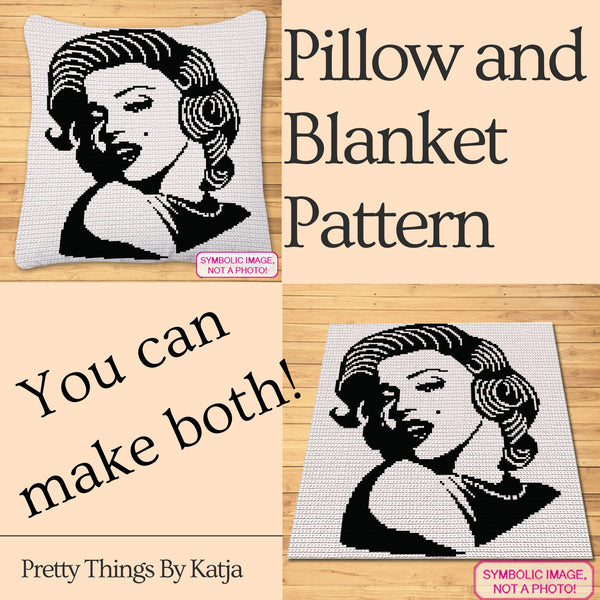 Crochet Celebrity Marilyn Monroe is a Graph Pattern with Written Instructions for a Tapestry Crochet Blanket and Pillow; PDF Digital Files. Click to learn more!