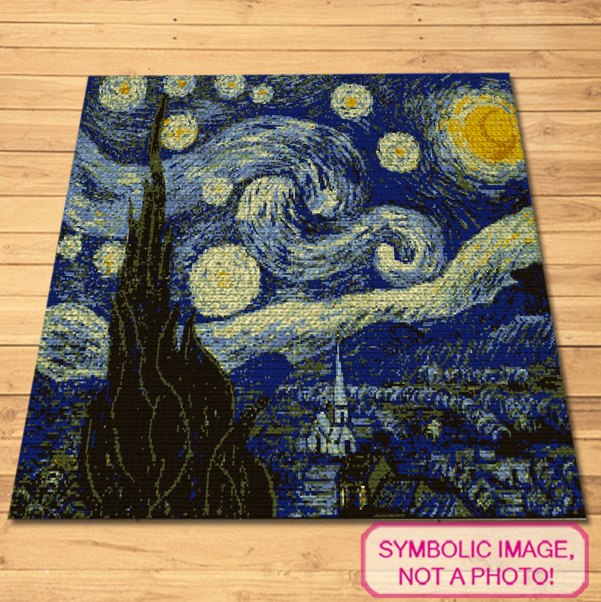 Crochet Van Gogh - The Starry Night - is a Graphghan Pattern with Written Instructions for Crochet Afghan, PDF Digital Files. Who wouldn't want to have the famous Starry Night by Vincent Van Gogh in his home? Now you can create one from this Tapestry Crochet Blanket Pattern. Click here to learn more!