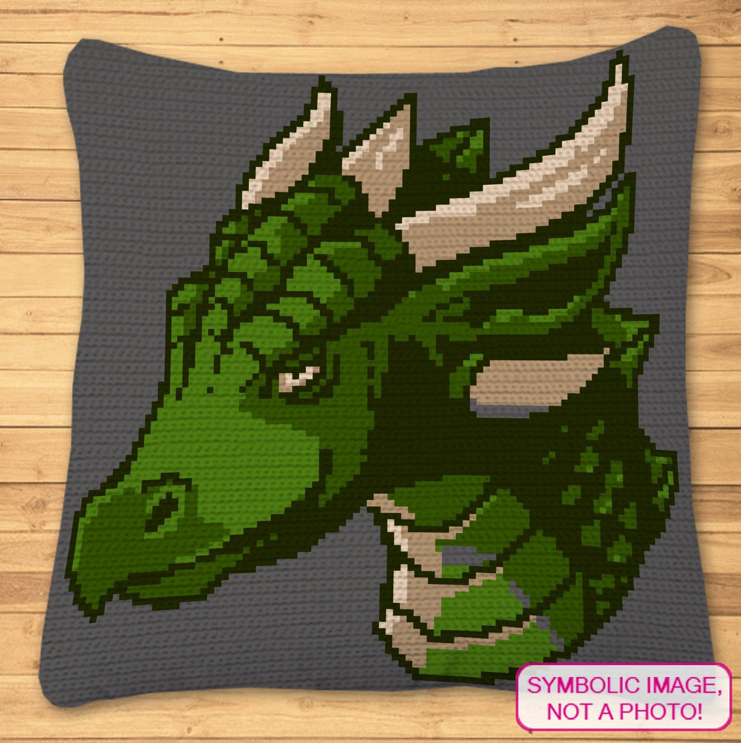 Dragon tapestry crochet blanket and pillow pattern featuring a green fantasy dragon graph design with written instructions.
Single crochet dragon graphgan pattern with a 100 x 100 color chart and written row-by-row instructions.
