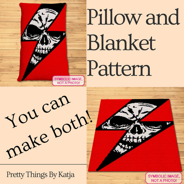 Get your hooks ready for a hauntingly delightful project! My Halloween Crochet Blanket  and Pillow Pattern features a stunning skull in lightning. Warm and wickedly wonderful, this Pattern will make the perfect addition to your eerie autumn nights. Grab the design now and embark on a bewitching crochet journey! 