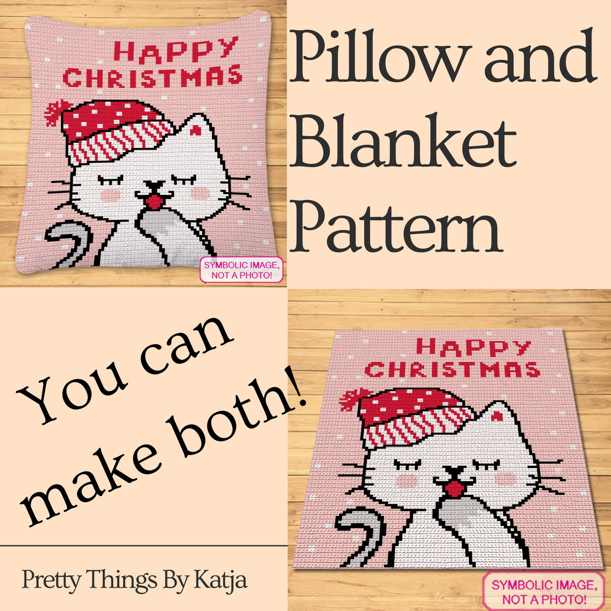 Christmas Crochet Patterns - Crochet BUNDLE - C2C Cat Crochet Pattern, Christmas Crochet Pillow Pattern - Christmas Crochet Blanket Pattern