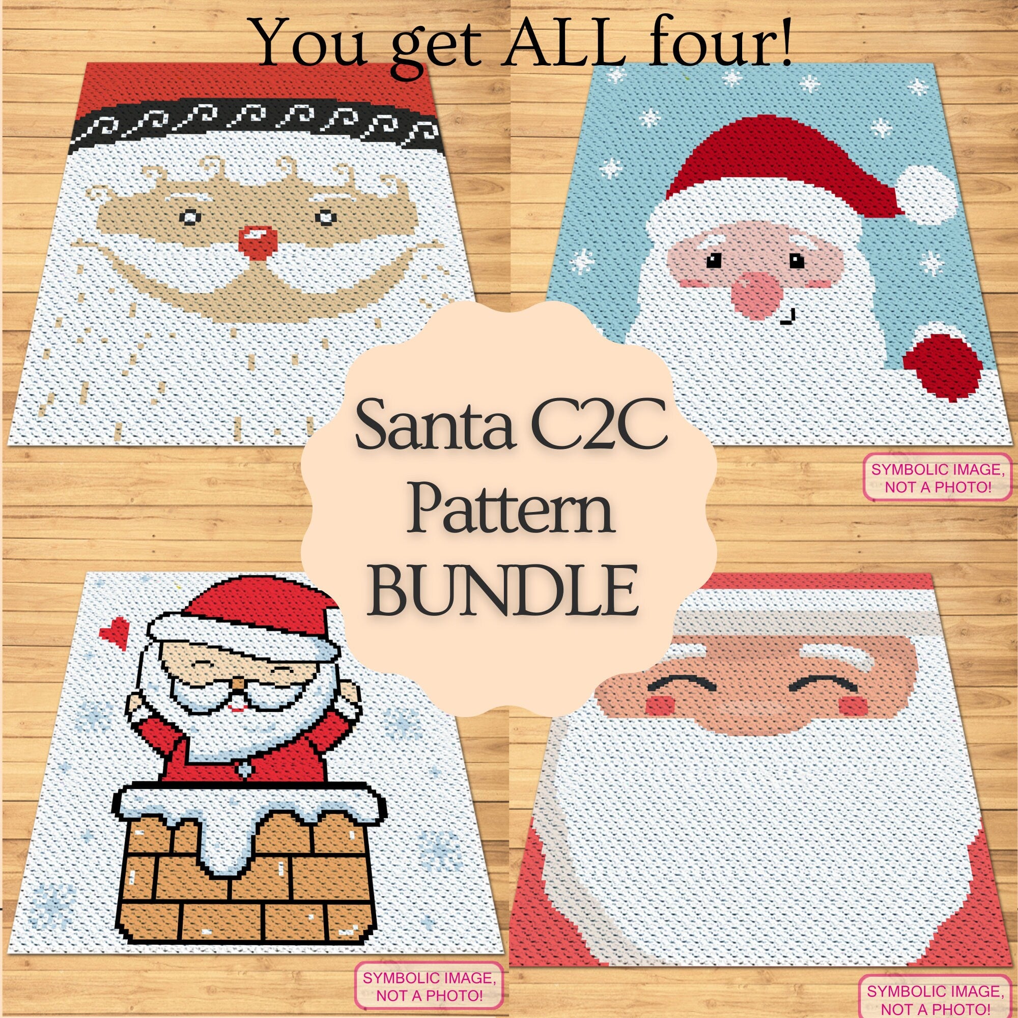 Get ready for the holidays with this delightful Christmas Crochet Santa Pattern Bundle!

This bundle includes four charming C2C Santa patterns - from classic Santa faces to playful and modern designs, these patterns are perfect for adding festive cheer to your crochet projects.

Ideal for creating cozy blankets, this bundle is great for all holiday crochet lovers. 