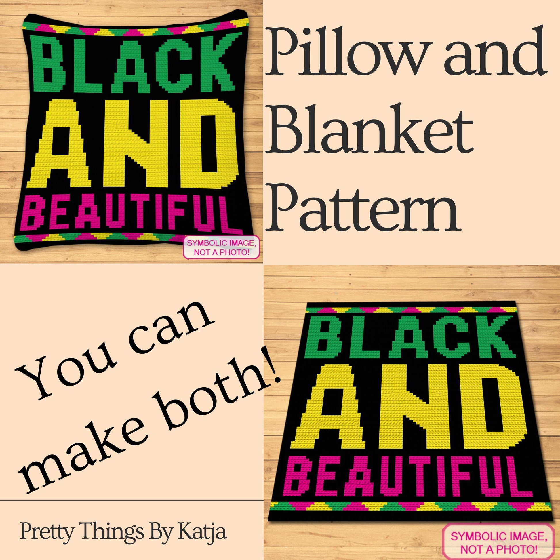 Black and Beautiful Crochet Pattern BUNDLE - Weaving Culture and Pride!  Weave culture and pride into your home decor with the "Black and Beautiful" Crochet Pattern Bundle. This captivating Pattern showcases African-inspired motifs and vibrant colors, capturing the essence of Black beauty and resilience. Crochet a stunning Pillow and a Blanket that adds a touch of cultural heritage to any space. Follow the provided written instructions and graphs to bring this inspiring design to life!