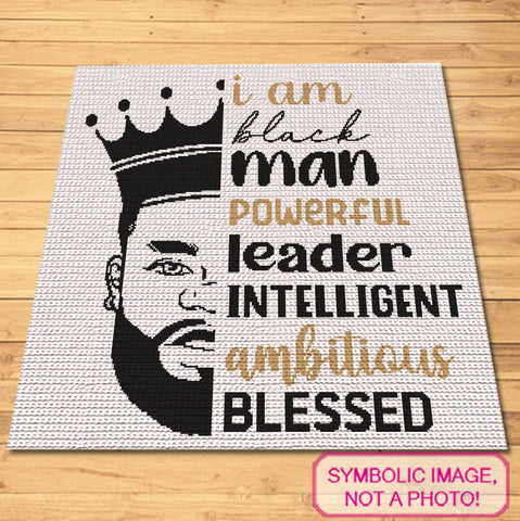 I Am Black King Crochet Blanket Pattern - Crowned with Knowledge and Wisdom! Crochet a majestic blanket adorned with royal motifs that reflect the strength and intellectual achievements of Black kings. Follow written instructions and graphs to crochet a masterpiece that signifies the power of education. Click for more!