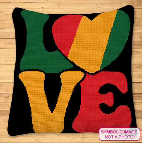 Rasta Love Crochet Pillow Pattern - Infuse Your Space with Positive Vibes! Create a cozy crochet pillow with Rasta-inspired colors and motifs that symbolize love, compassion, and togetherness. Add a touch of reggae-inspired style to your home while spreading the message of love and unity. African Crochet is a Graph Pattern with Written Instructions for Crochet Blanket and Pillow, PDF Digital Files. Click to learn more!