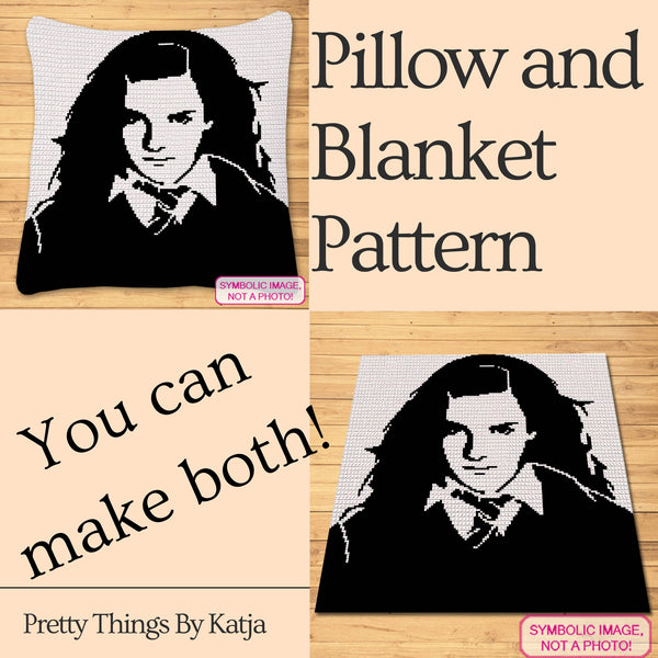 Harry Potter Patterns - Crochet Celebrity Emma Watson, is a Crochet BUNDLE, a Graph Pattern with Written Instructions for a C2C Crochet Blanket Pattern, and a Tapestry Crochet Pillow; PDF Digital Files. Click to learn more!