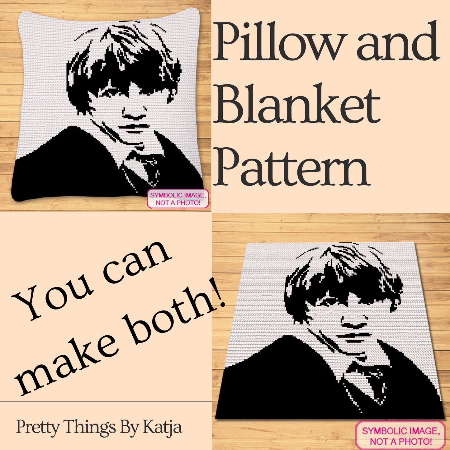 Harry Potter Patterns - Ron Weasley - Crochet Celebrity Rupert Grint a Graph Pattern with Written Instructions for a Tapestry Crochet Blanket and Pillow Pattern; PDF Digital Files. Click to learn more!