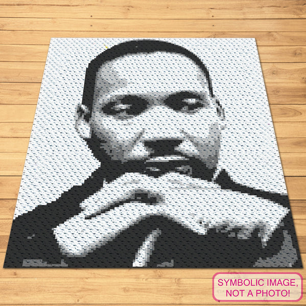 Honor the legacy of a civil rights icon with this powerful Martin Luther King Jr. C2C Crochet Blanket Pattern.

Featuring a detailed and striking portrait of Dr. King, this corner-to-corner pattern is designed for intermediate crocheters who want to create a meaningful tribute. The blend of grayscale tones adds depth and realism to the design, making it a stunning and thoughtful project. 
Click to learn more!