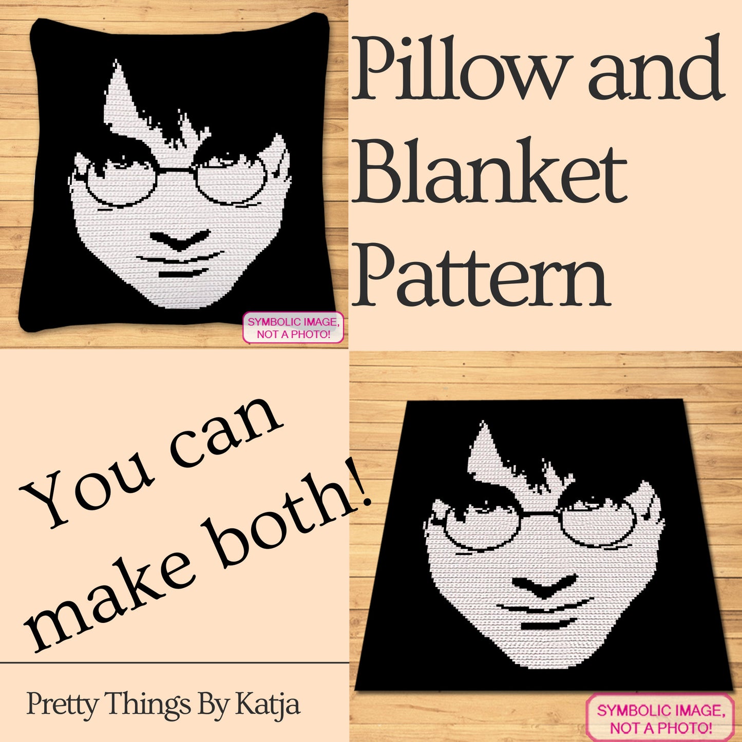 Harry Potter Crochet Pattern BUNDLE - Crochet Celebrity Daniel Radcliffe is a Crochet BUNDLE, a Graph Pattern with Written Instructions for a C2C Crochet Blanket Pattern, and a Tapestry Crochet Pillow; PDF Digital Files. Click to learn more!