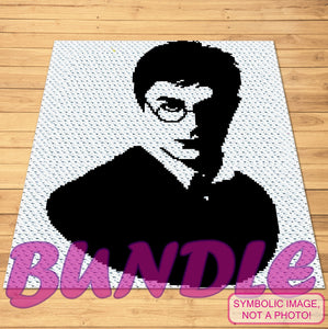 Crochet Harry Potter BUNDLE - Crochet Celebrity Daniel Radcliffe, is a Crochet BUNDLE, a Graph Pattern with Written Instructions for a C2C Crochet Blanket Pattern, and a Tapestry Crochet Pillow; PDF Digital Files. Click to learn more!
