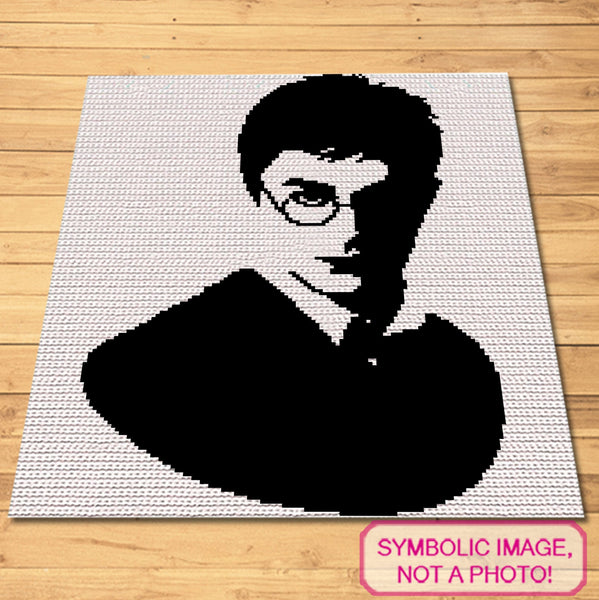 Crochet Harry Potter BUNDLE - Crochet Celebrity Daniel Radcliffe, is a Crochet BUNDLE, a Graph Pattern with Written Instructions for a C2C Crochet Blanket Pattern, and a Tapestry Crochet Pillow; PDF Digital Files. Click to learn more!